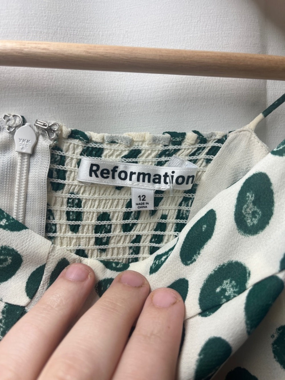 Reformation Green White Dot Adjustable Tie Strap Tapioca Kourtney Slip Dress- 12 - Picture 6 of 8